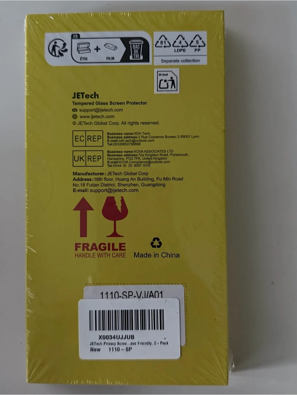 NEW! Jetech Yellow Tempered Glass Screen Protector for iPhone 13 mini